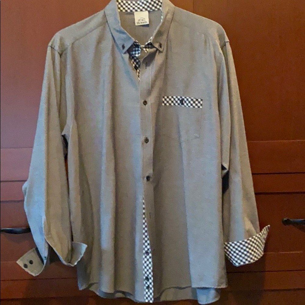 Very nice gray shirt with checker board trim